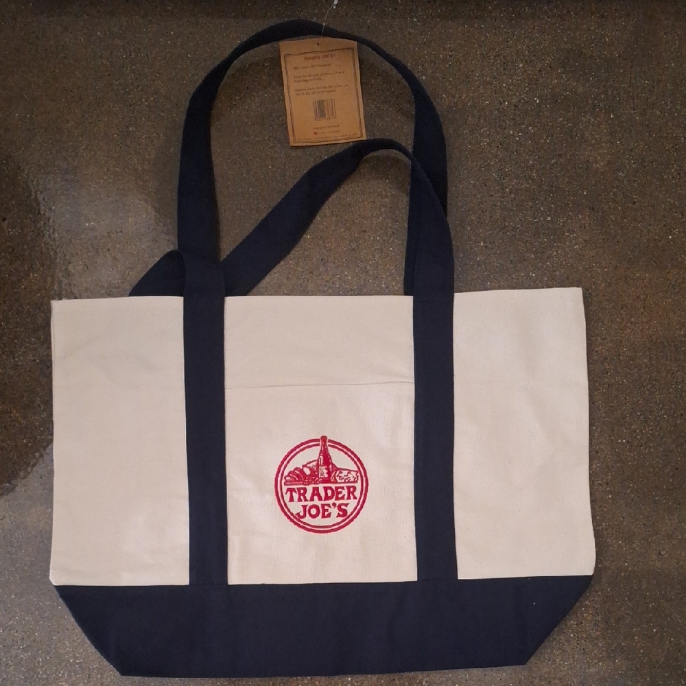 Trader Joe's Cream and Black Tote Bag